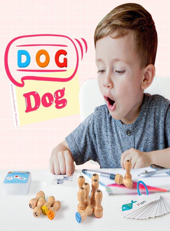 MeCids Wooden Alphabet Number Stamp for Kids - Educational Learning Toy Stamp for Playdough with 26 Letters, Numbers 0-9, Flashcards - ABC Spelling and Math Learning Toddler (Alphabet Number-39 Pcs) - Image 5
